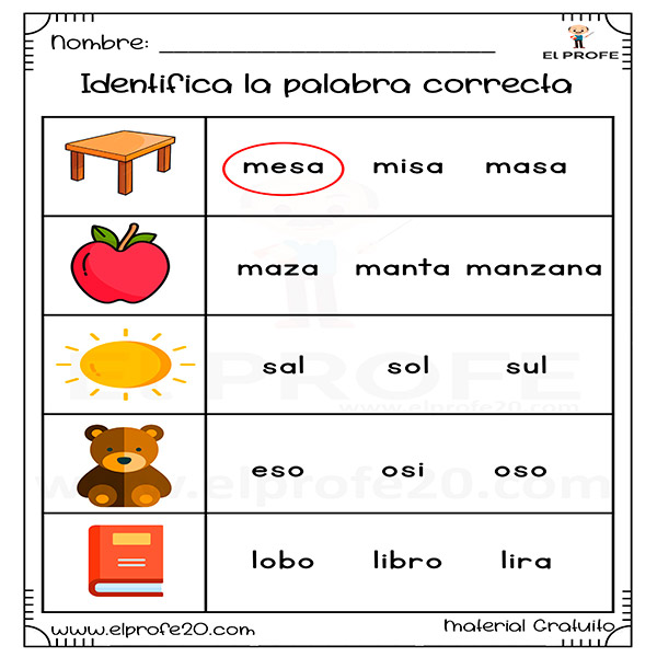 Ejercicios De Identifica La Palabra Correcta