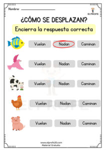 Actividades de animales según su desplazamiento