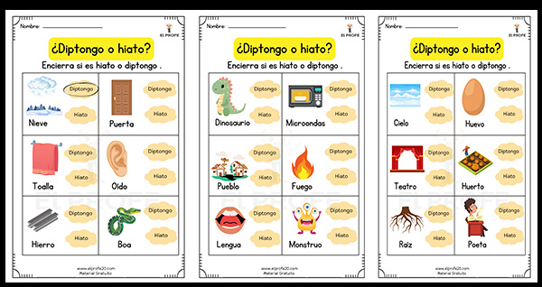 ejercicios de diptongo hiato para imprimir