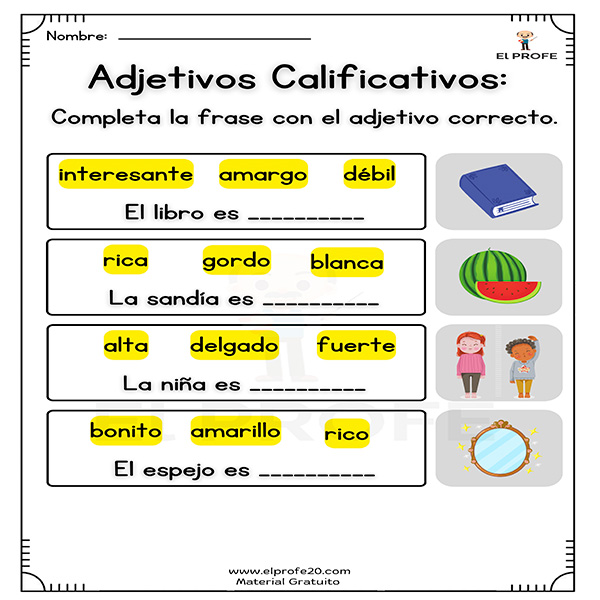 ejercicios de frases con adjetivos