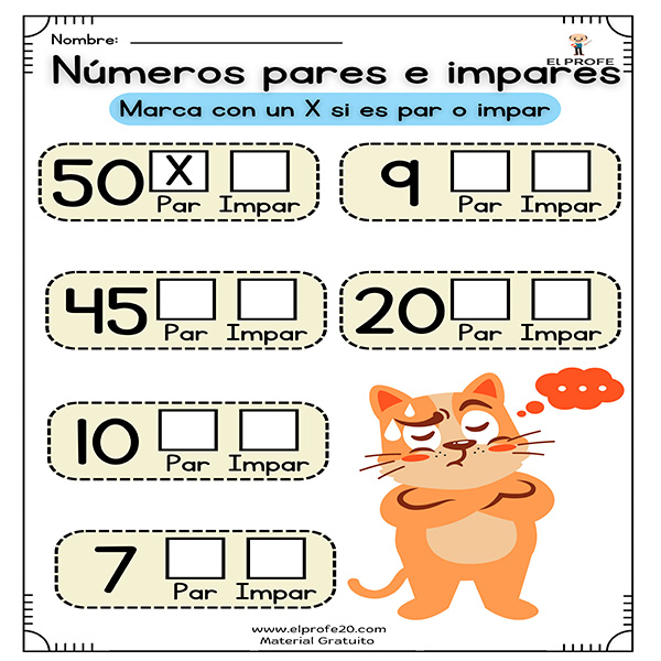 ejercicios de numeros pares e impares