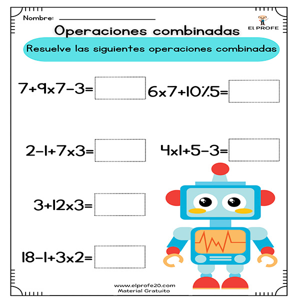 ejercicios de operaciones combinadas para imprimir