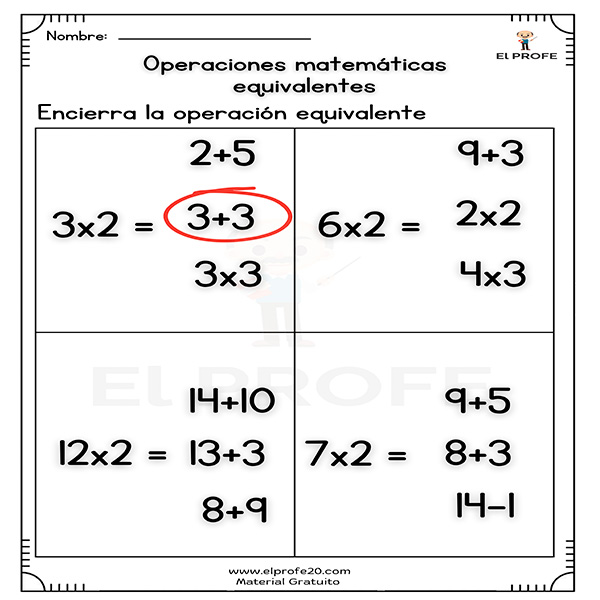 ejercicios de operaciones matemáticas equivalentes