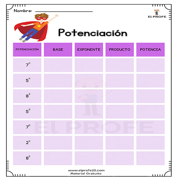 ejercicios de potencia para primaria