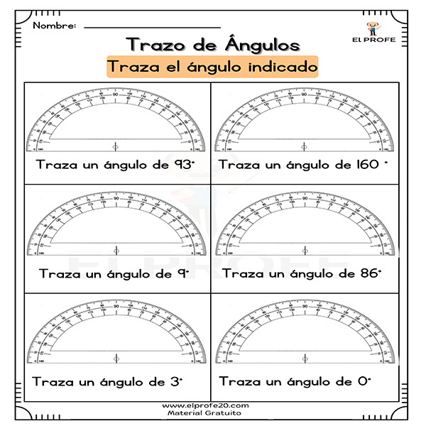 Ejercicios de trazo de ángulos para imprimir