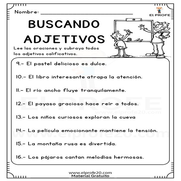 Fichas Buscando Adjetivos Para Primaria