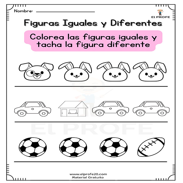 fichas de figuras iguales o diferentes