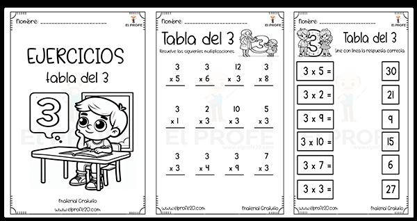 Tabla Del 3 Fichas Ejercicios Aprender A Multiplicar Gratis